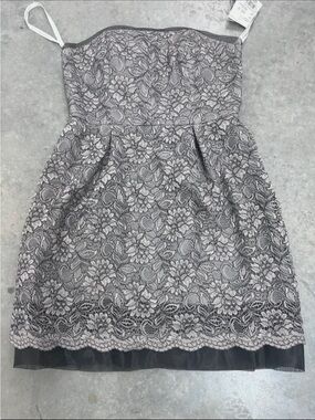 David's Bridal Strapless Lace Dress - Black and Gray